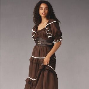 By Anthropologie Puff-Sleeve Scoop-Neck Tiered Maxi Dress